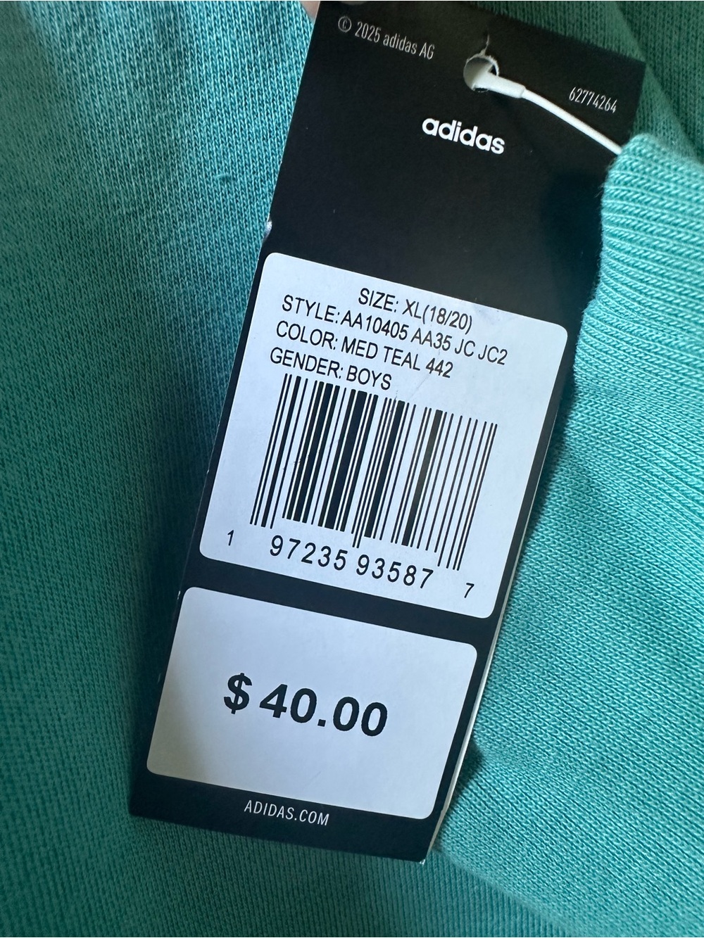 adidas Teal Green Hoodie with White Logo - Picture 3 of 6